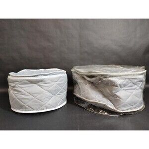 2pc Vtg Quilted Cases For Dinnerware Plates China Zipper Storage Bags Grey Home